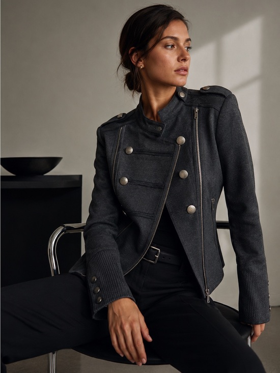 Jackets & Blazers - InWear Charcoal Moto Jacket | Military Inspired Stretch Blazer | Minimalist